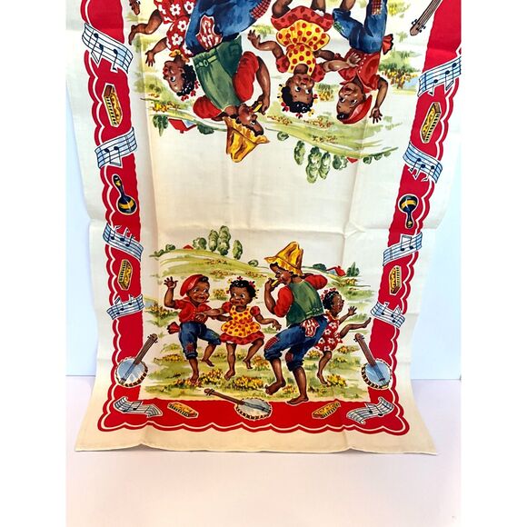 Black Americana linen tea towel 15" x 26" never used original tag must see - Picture 3 of 7